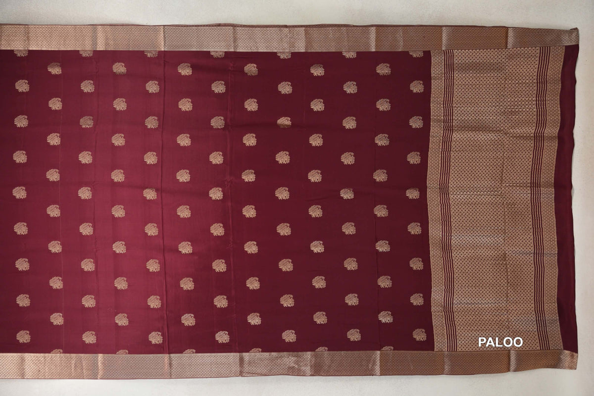 Deep Wine Maroon Mysore Silk Saree paloo