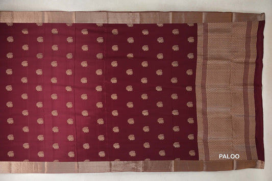 Deep Wine Maroon Mysore Silk Saree paloo