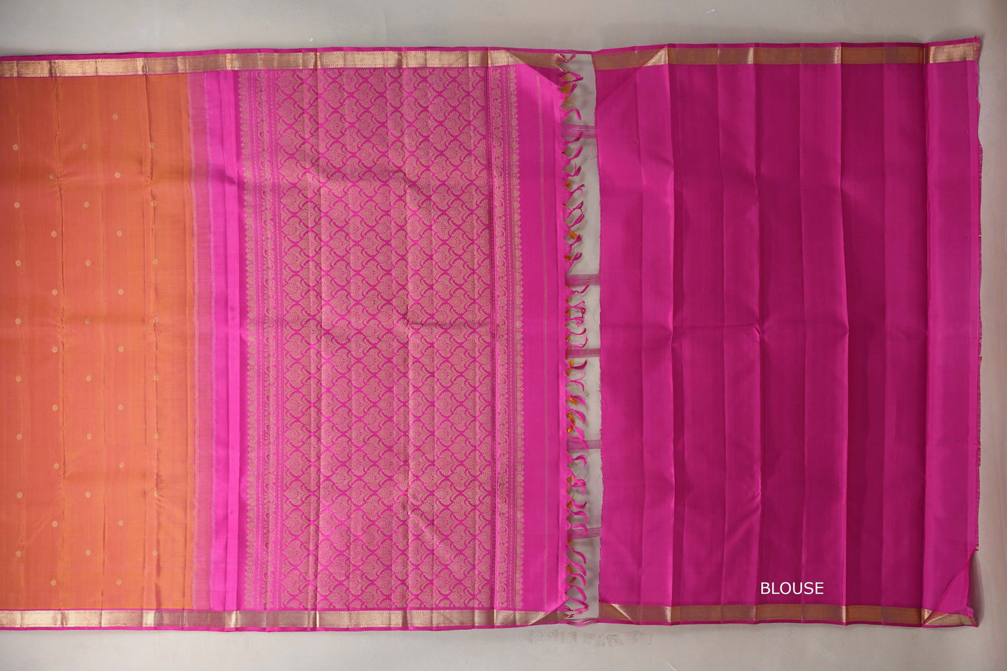 Dual Tone of Yellow and Pink Vintage Kanjivaram Silk Saree by Shreenivas Silks PSSR019299
