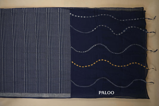 Blue Cotton Saree paloo