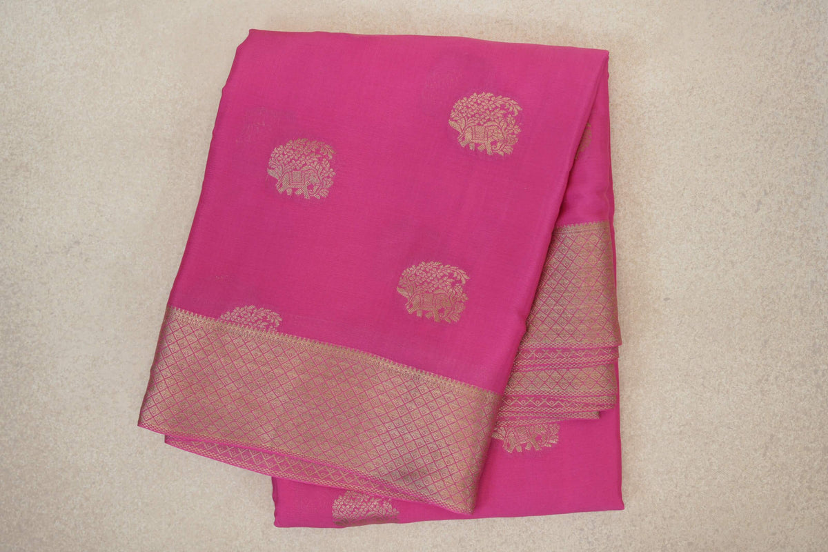 folded Bright Rose Pink Mysore Silk Saree