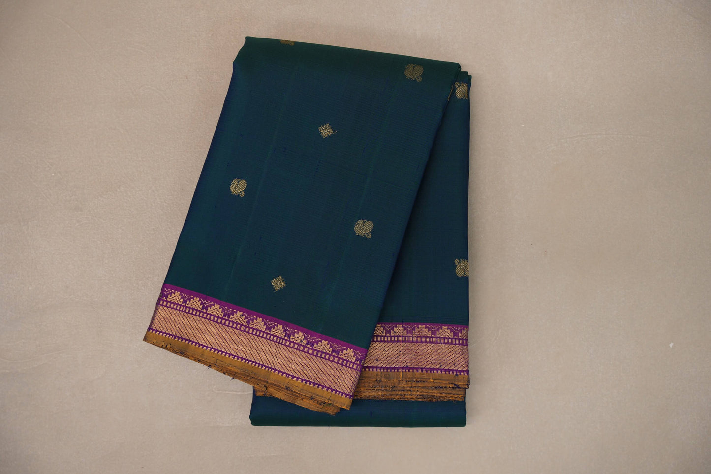 Deep Peacock Blue Vintage Kanjivaram Silk Saree by Shreenivas Silks PSSR019300