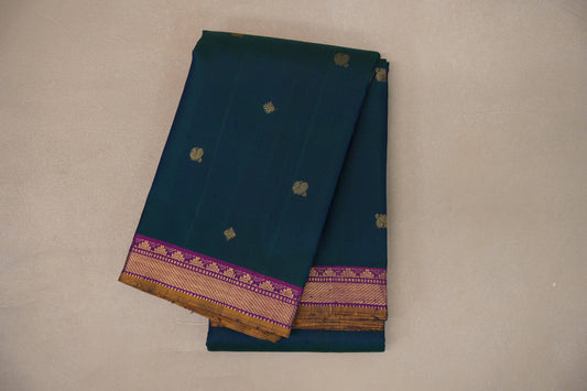Deep Peacock Blue Vintage Kanjivaram Silk Saree by Shreenivas Silks PSSR019300