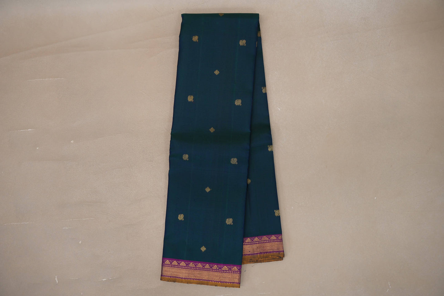 Deep Peacock Blue Vintage Kanjivaram Silk Saree by Shreenivas Silks PSSR019300