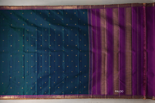 Deep Peacock Blue Vintage Kanjivaram Silk Saree by Shreenivas Silks PSSR019300