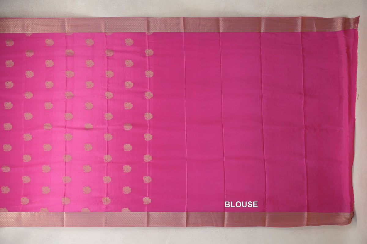 Bright Rose Pink Mysore Silk Saree blouse