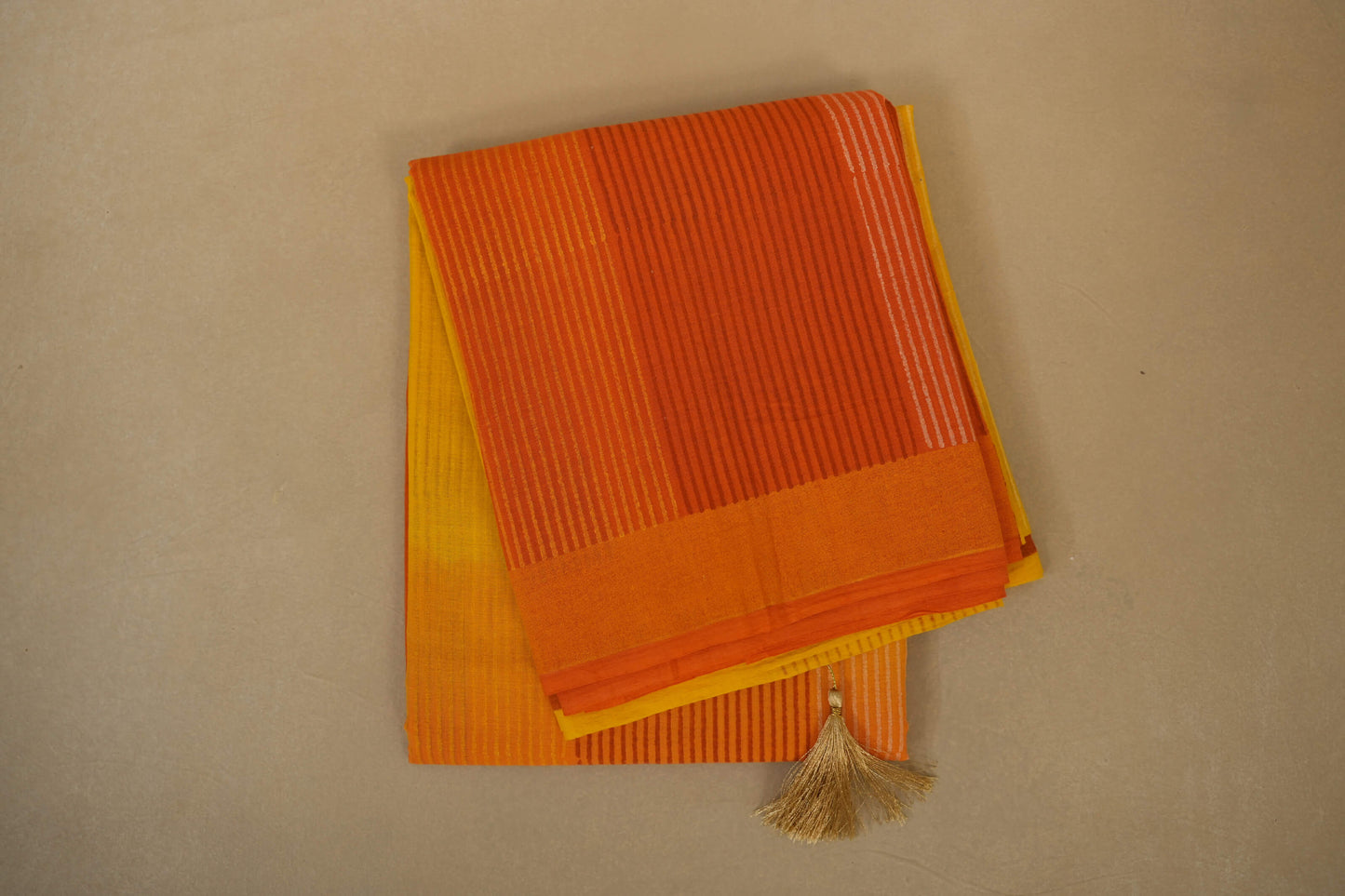 Orange Yellow Ombre Cotton Saree