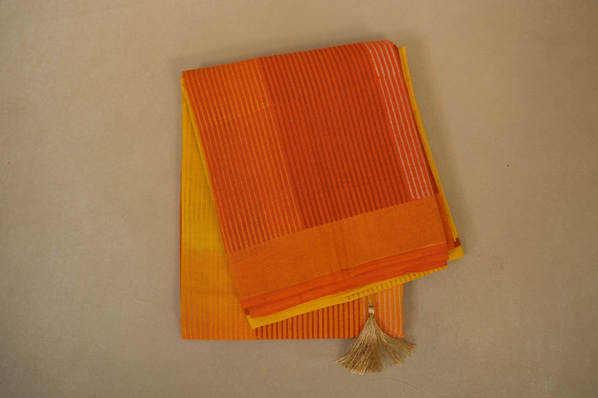 Orange Yellow Ombre Cotton Saree