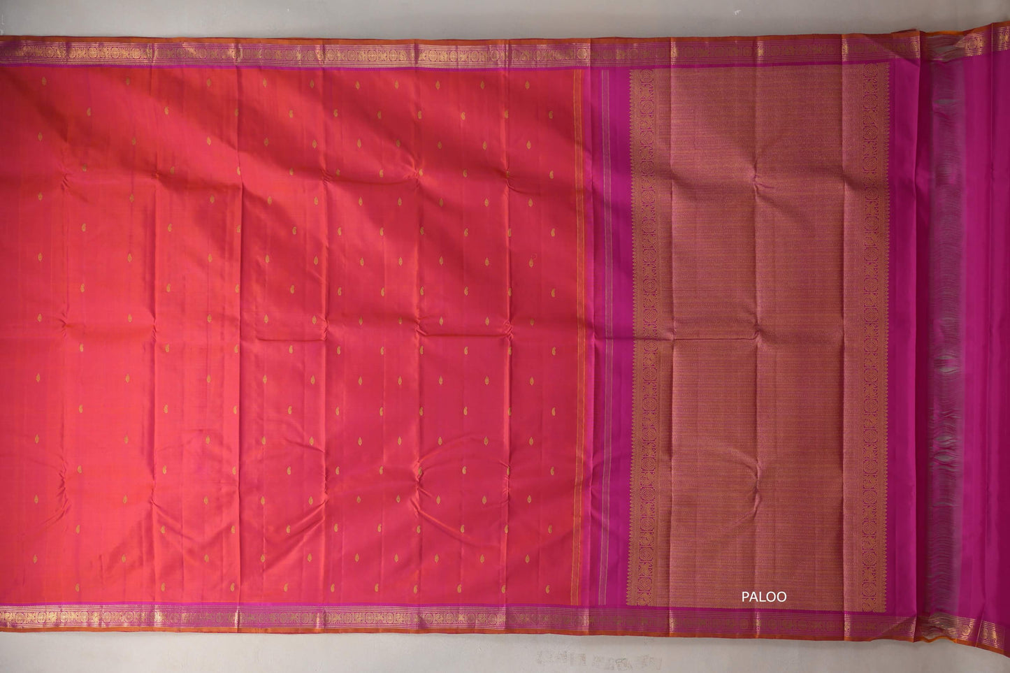 Orangish pink with bright pink borders Vintage Kanjivaram Silk Saree by Shreenivas Silks PSSR019301