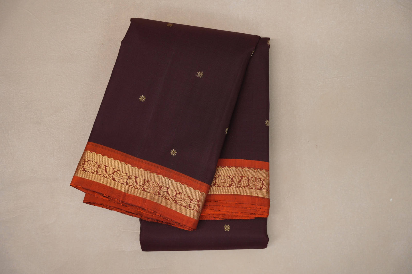 Deep plum with rust orange borders Vintage Kanjivaram Silk Saree by Shreenivas Silks PSSR019302