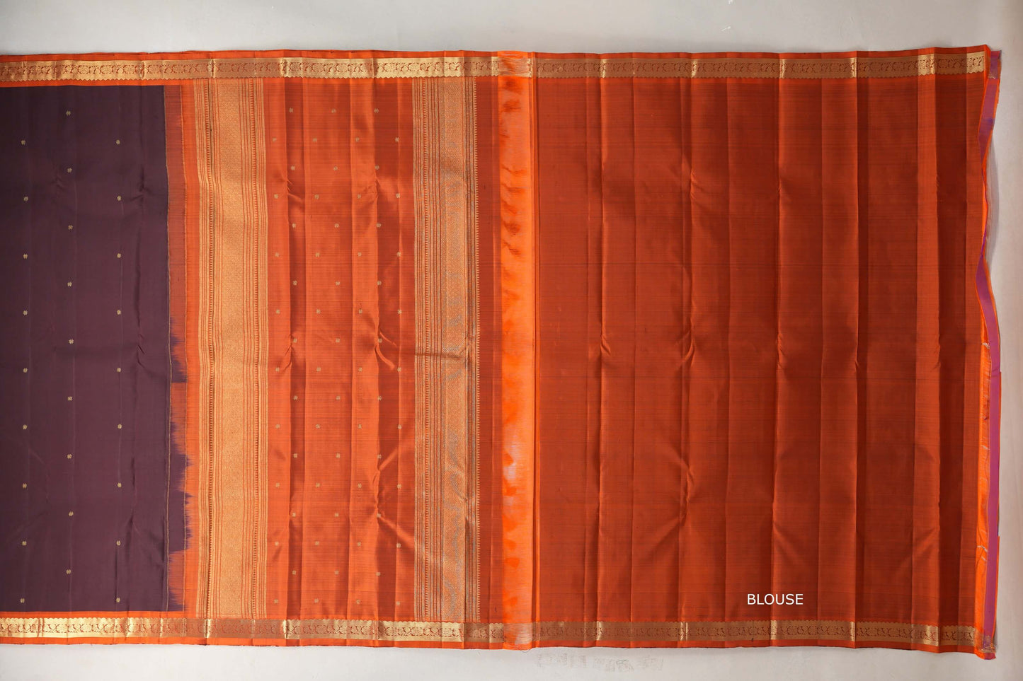 Deep plum with rust orange borders Vintage Kanjivaram Silk Saree by Shreenivas Silks PSSR019302