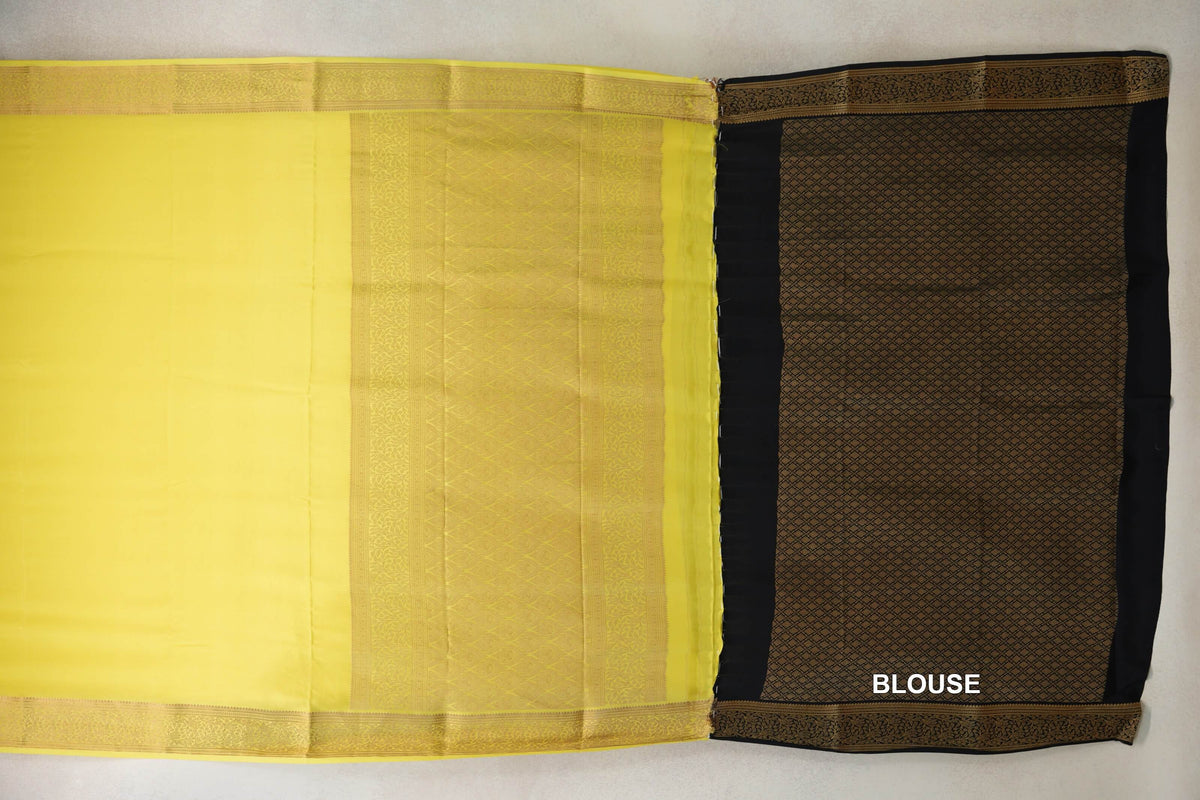 Bright Lemon Yellow Mysore Silk Saree blouse