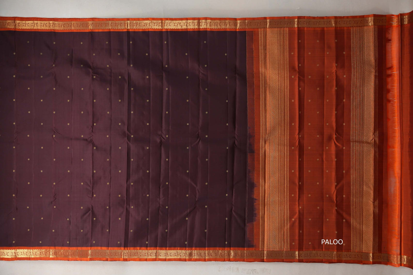 Deep plum with rust orange borders Vintage Kanjivaram Silk Saree by Shreenivas Silks PSSR019302