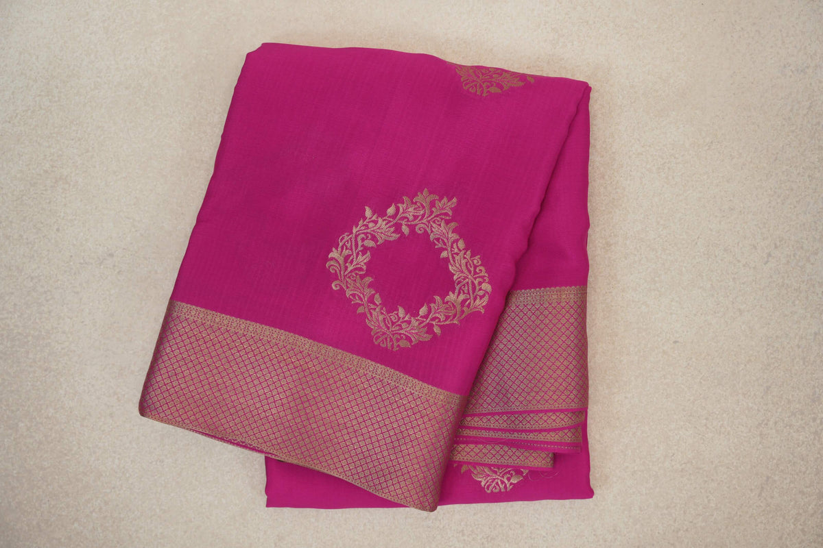 folded Bright Magenta Pink Mysore Silk Saree