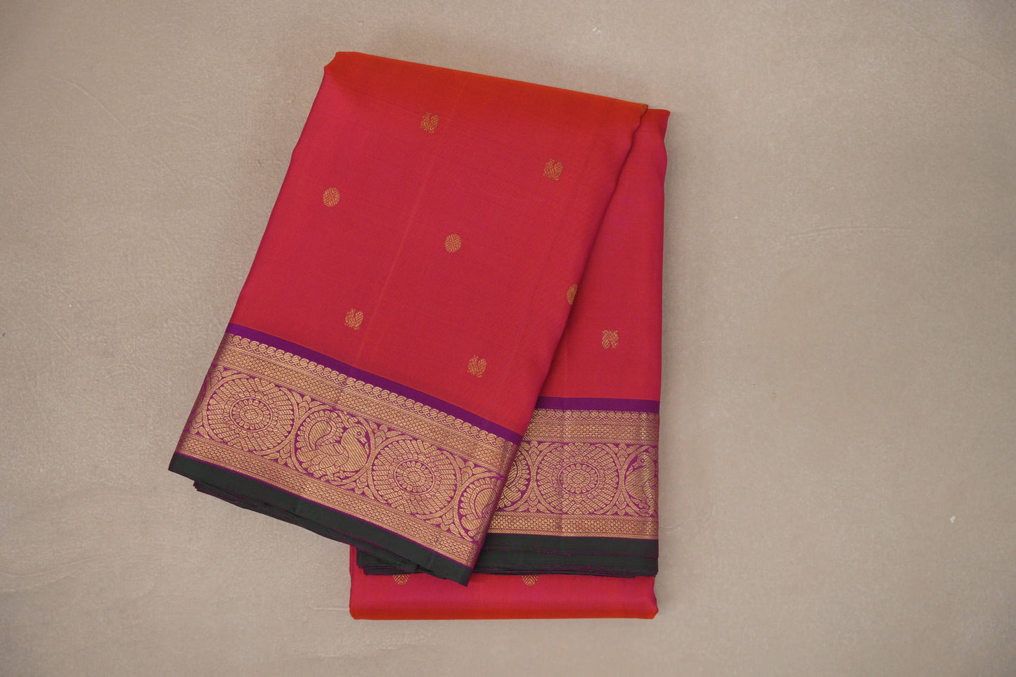 Orangish pink Vintage Kanjivaram Silk Saree by Shreenivas Silks PSSR019304
