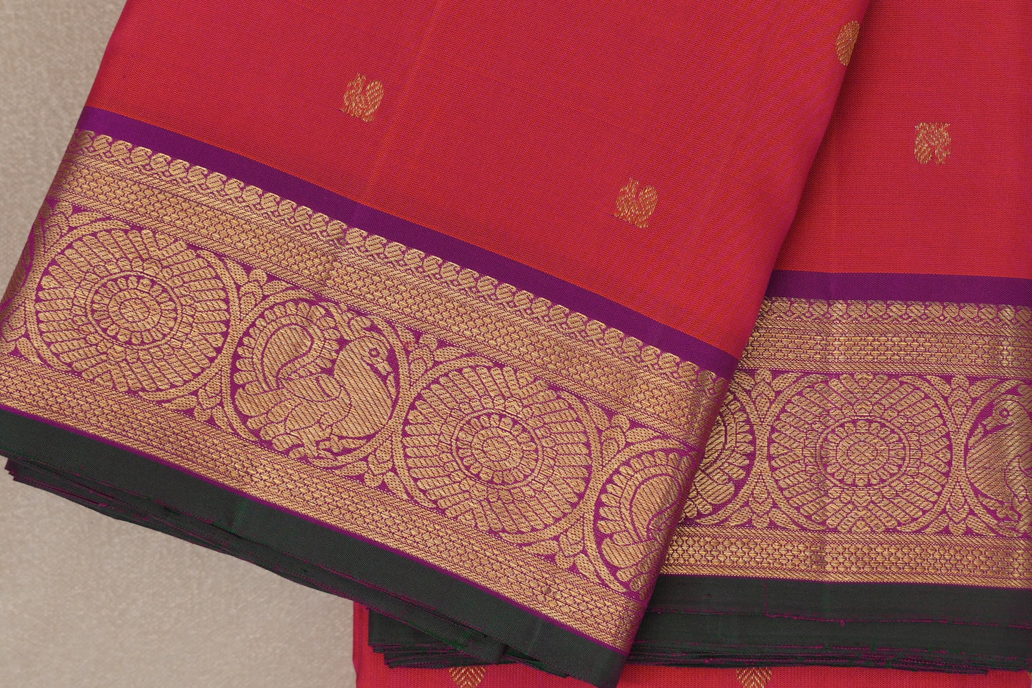 Orangish pink Vintage Kanjivaram Silk Saree by Shreenivas Silks PSSR019304