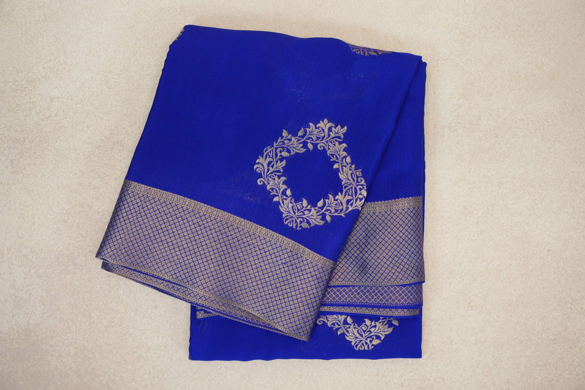 folded Bright Royal Blue Mysore Silk Saree