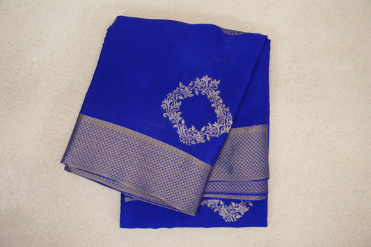 folded Bright Royal Blue Mysore Silk Saree