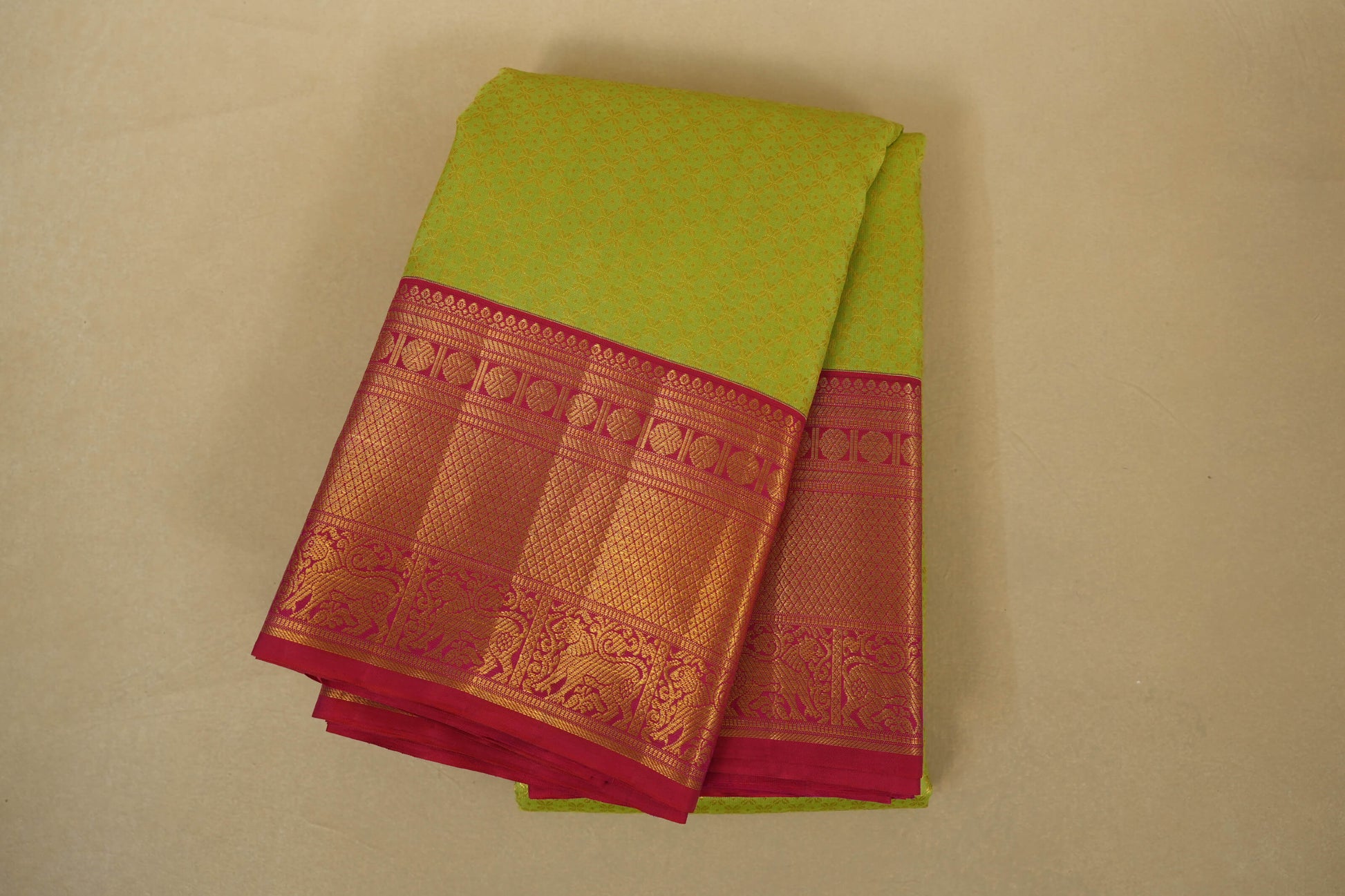 Elaichi Green with Pink Borders Vintage Kanjivaram Silk Saree