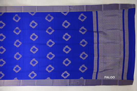 Bright Royal Blue Mysore Silk Saree paloo
