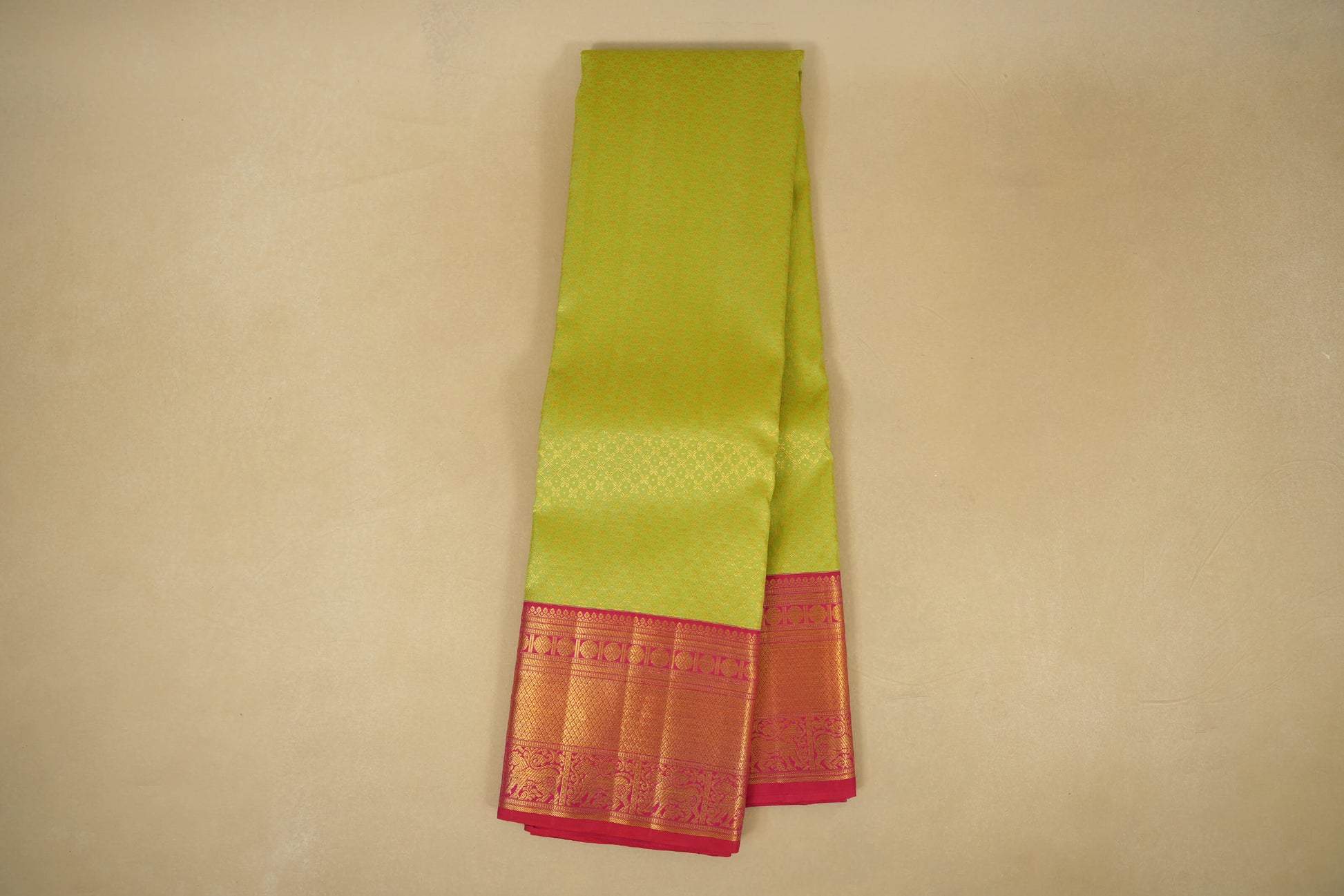 Online Elaichi Green with Pink Borders Vintage Kanjivaram Silk Saree
