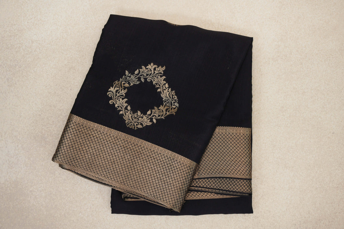 folded Black Mysore Silk Saree 