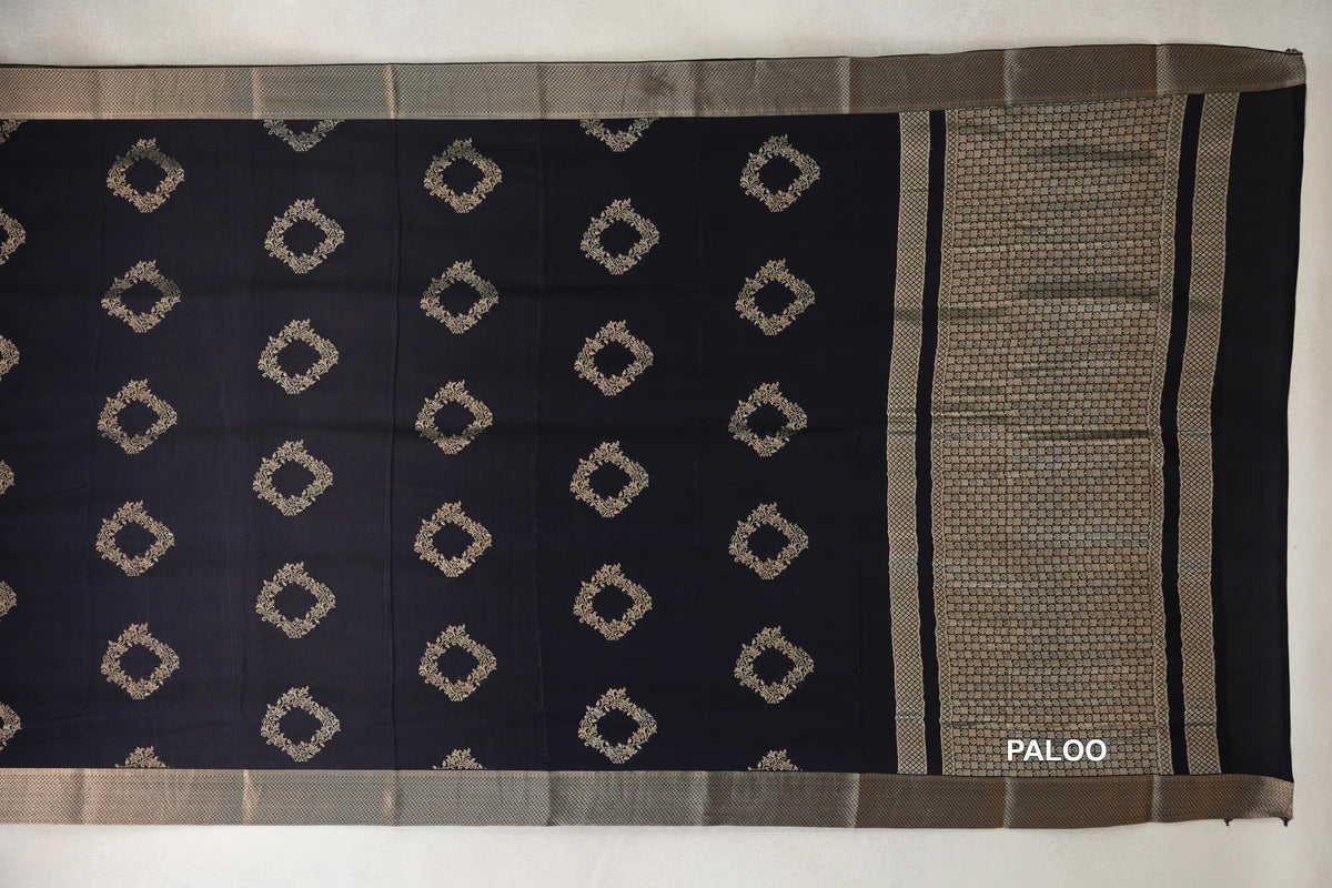 Black Mysore Silk Saree paloo