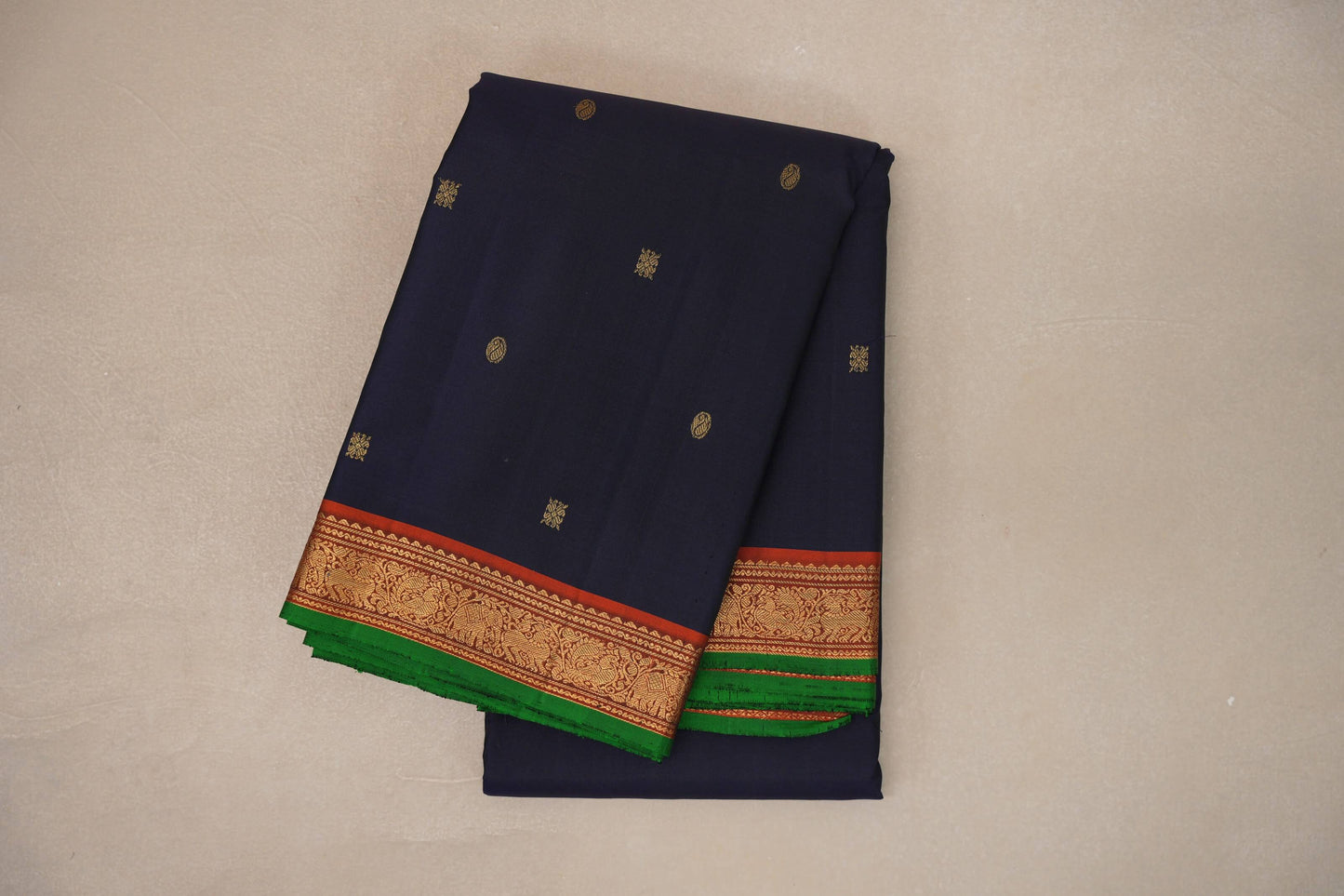 Deep Navy Blue Vintage Kanjivaram Silk Saree by Shreenivas Silks PSSR019306