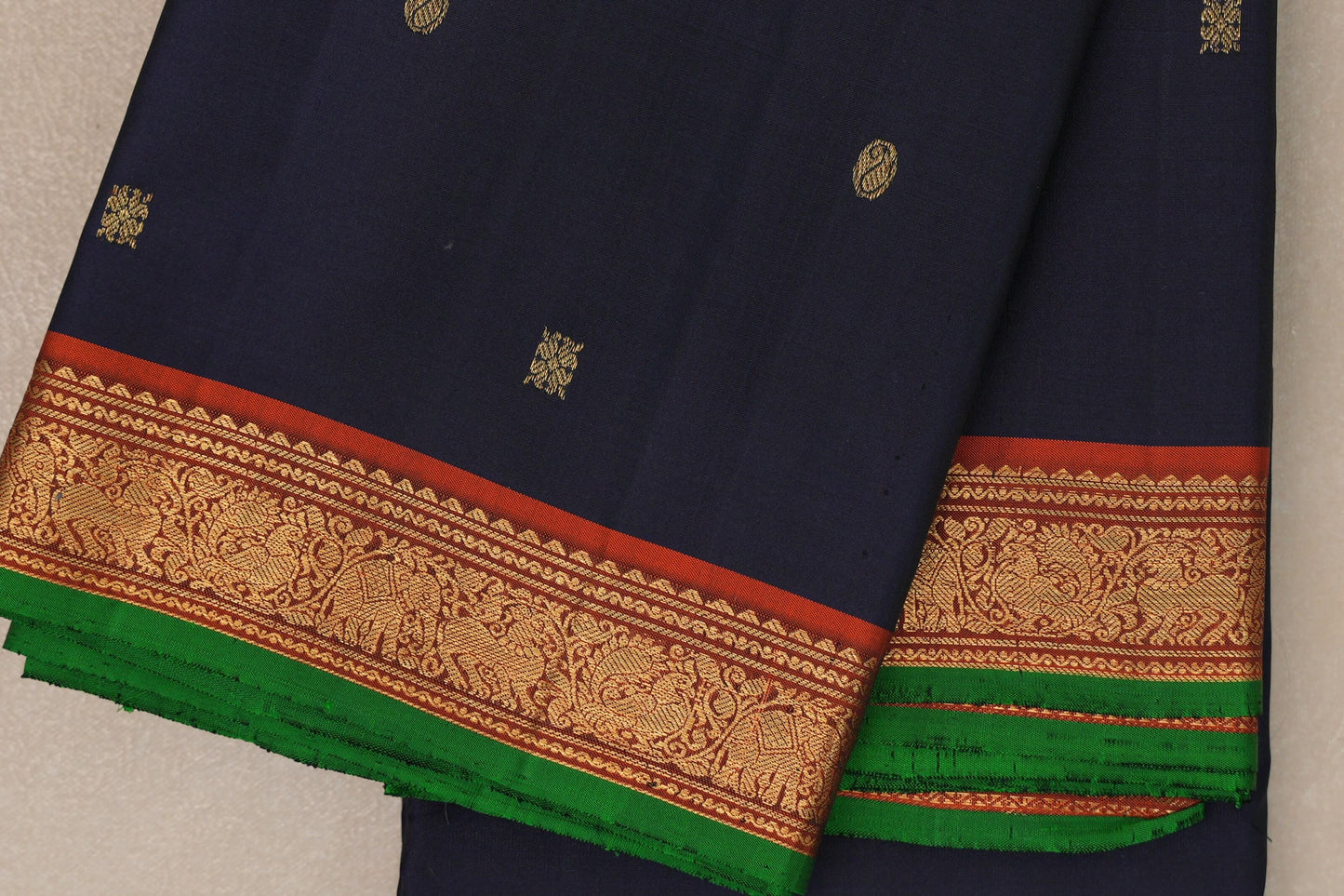 Deep Navy Blue Vintage Kanjivaram Silk Saree by Shreenivas Silks PSSR019306