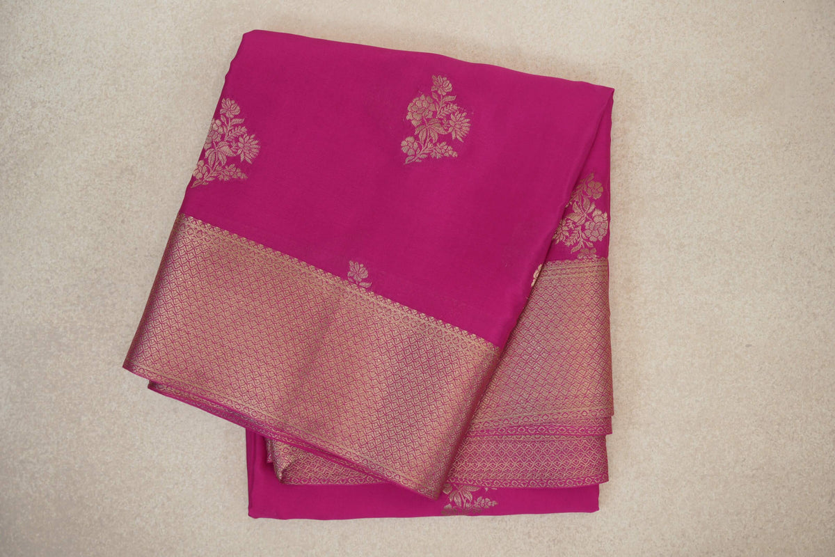 folded Bright Magenta Pink Mysore Silk Saree