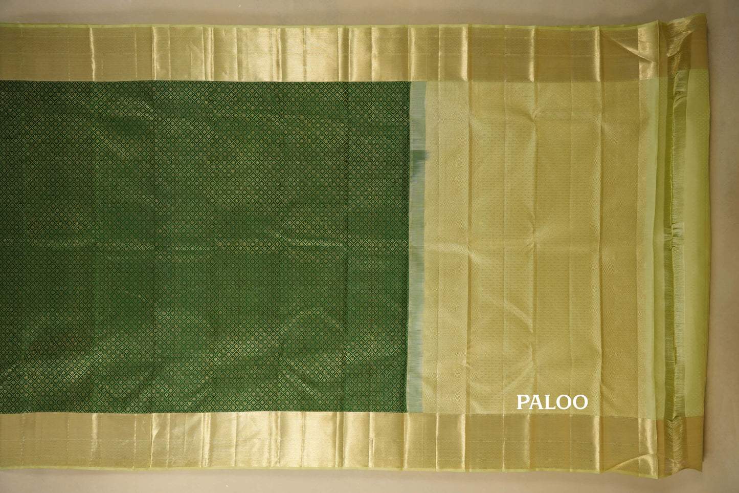 Green with Pastel Elachi Green Borders Vintage Kanjivaram Silk Saree paloo