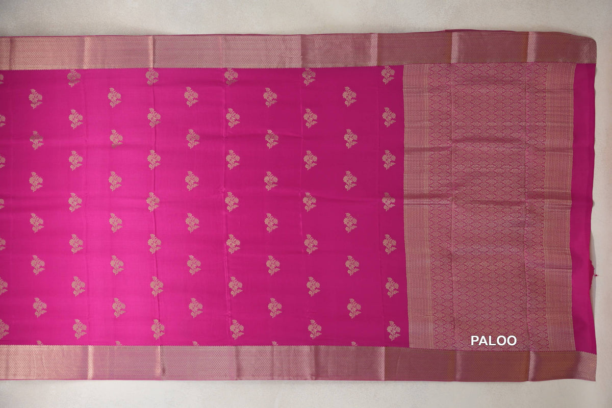 Bright Magenta Pink Mysore Silk Saree paloo