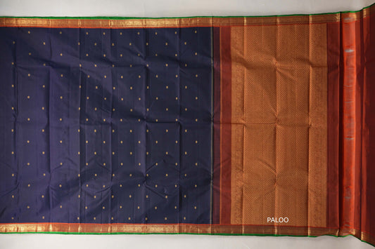 Deep Navy Blue Vintage Kanjivaram Silk Saree by Shreenivas Silks PSSR019306