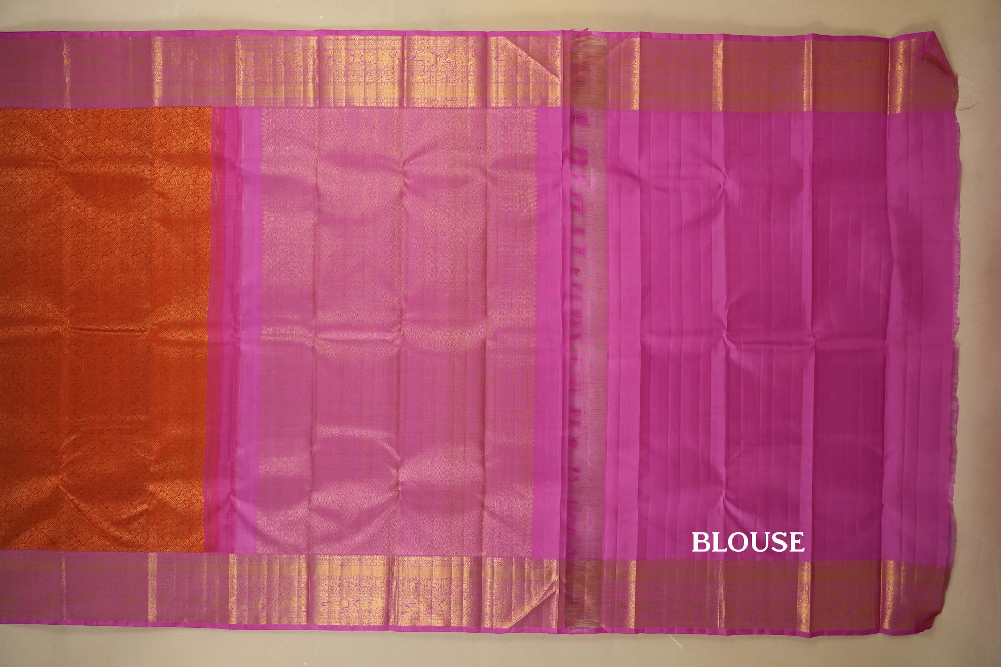 Red with Pink Borders Vintage Kanjivaram Silk Saree blouse