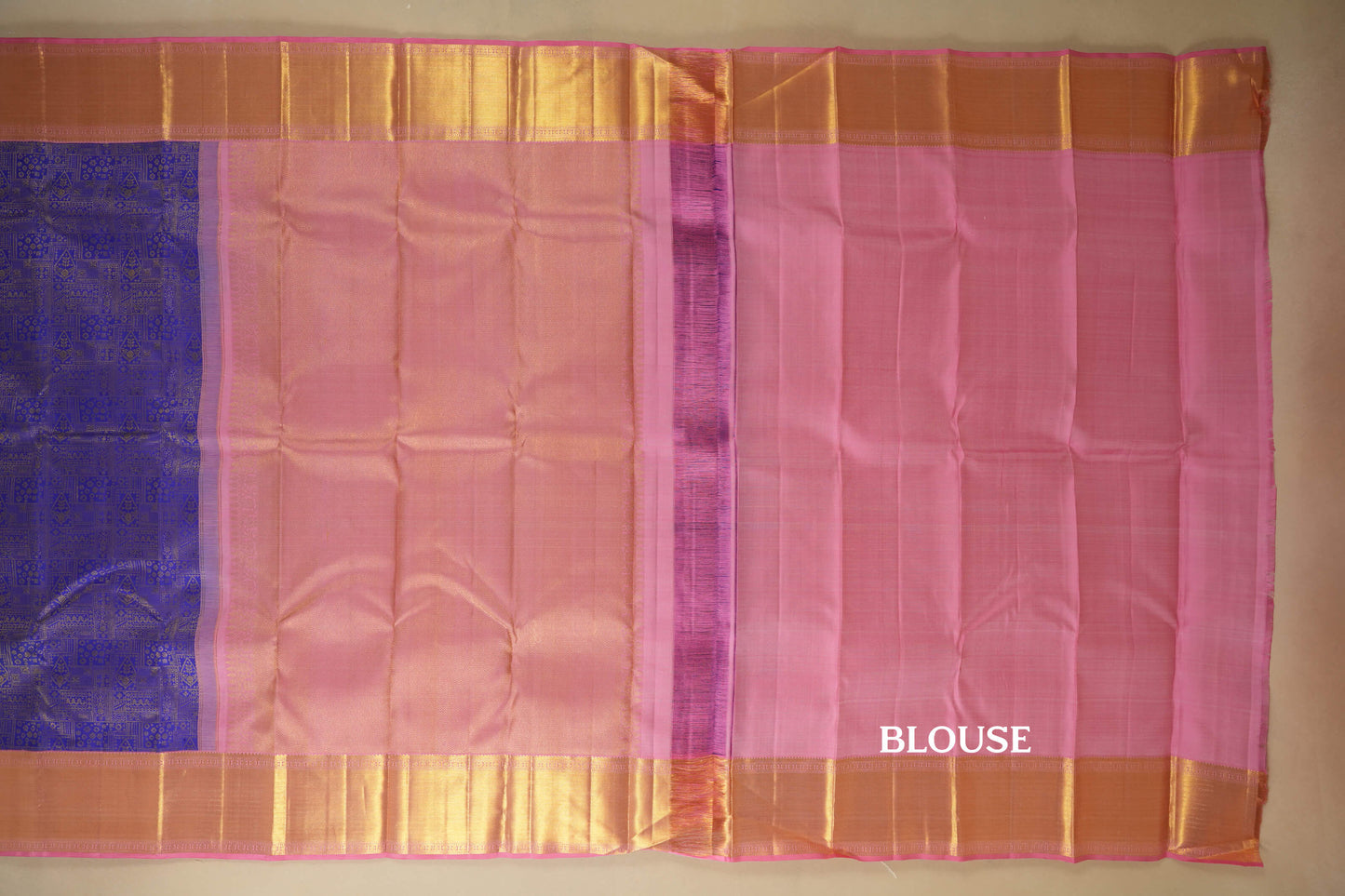 Violet with Pink Borders Vintage Kanjivaram Silk Saree blouse