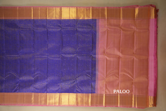 Violet with Pink Borders Vintage Kanjivaram Silk Saree paloo