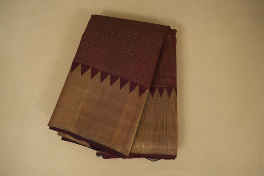 Burgundy Maroon Zari Checks with Tissue Borders Vintage Kanjivaram Silk Saree
