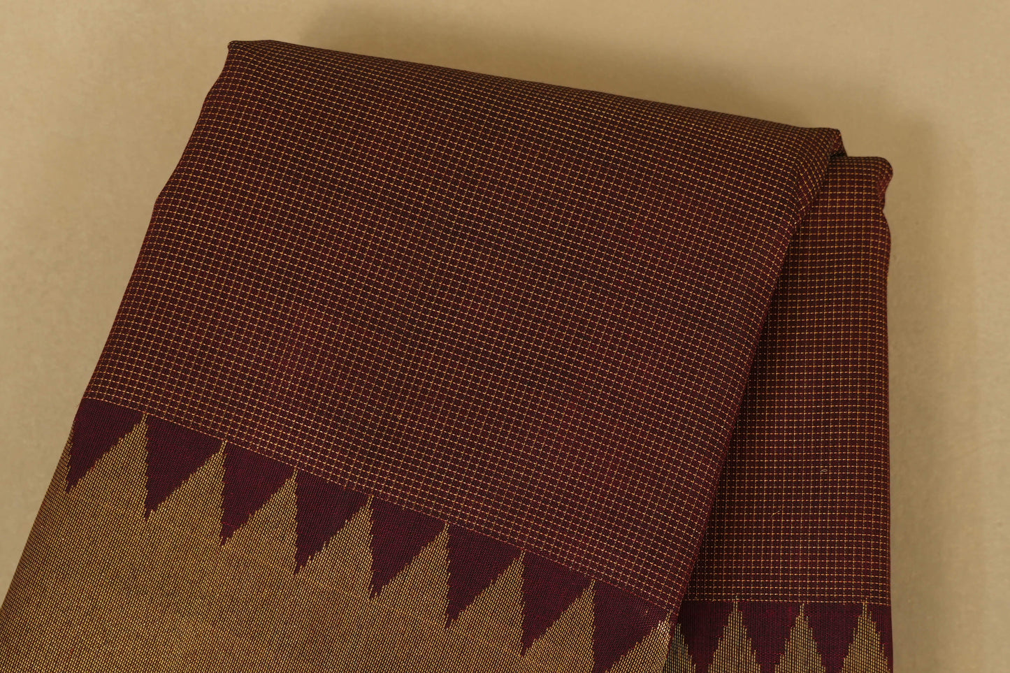 Burgundy Maroon Zari Checks with Tissue Borders Vintage Kanjivaram Silk Saree body