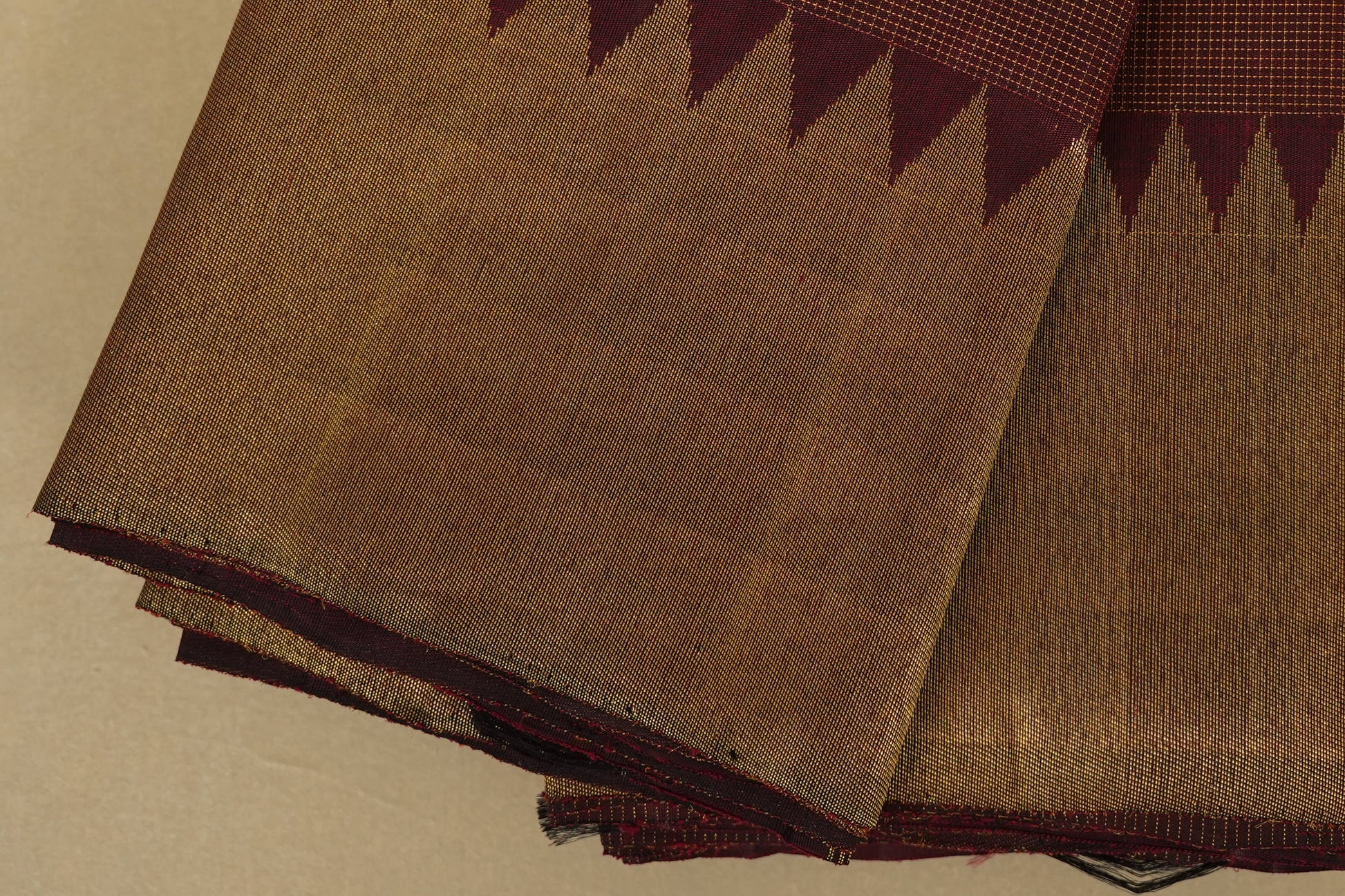 Burgundy Maroon Zari Checks with Tissue Borders Vintage Kanjivaram Silk Saree borders