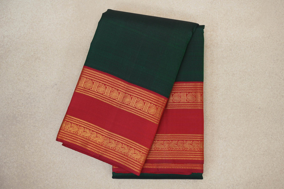 folded Deep Bottle Green Vintage Kanjivaram Silk Saree
