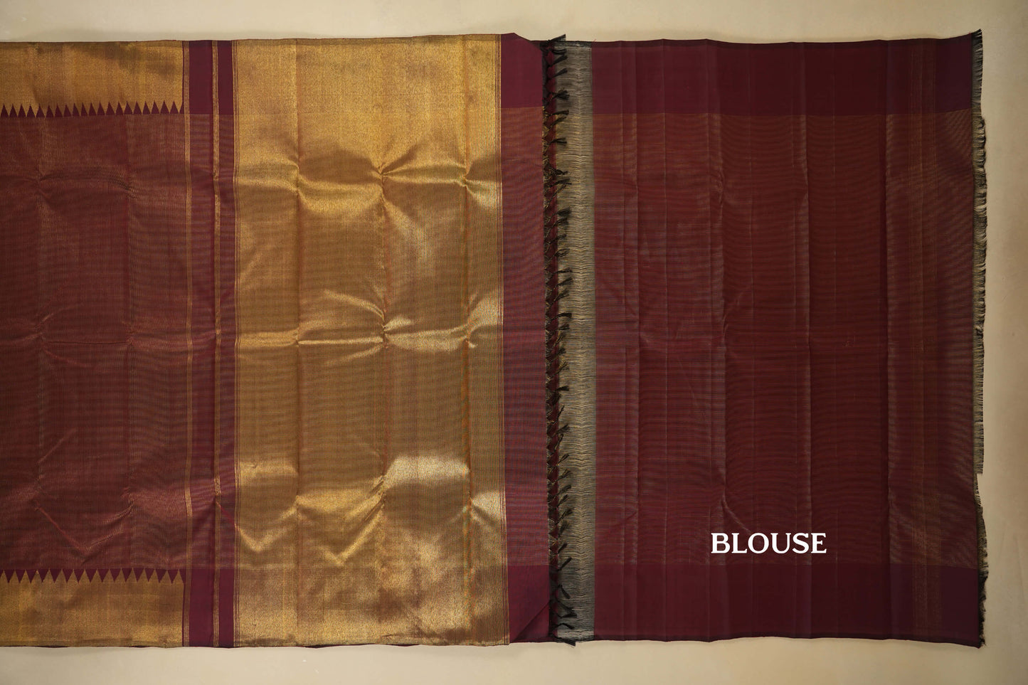 Burgundy Maroon Zari Checks with Tissue Borders Vintage Kanjivaram Silk Saree blouse