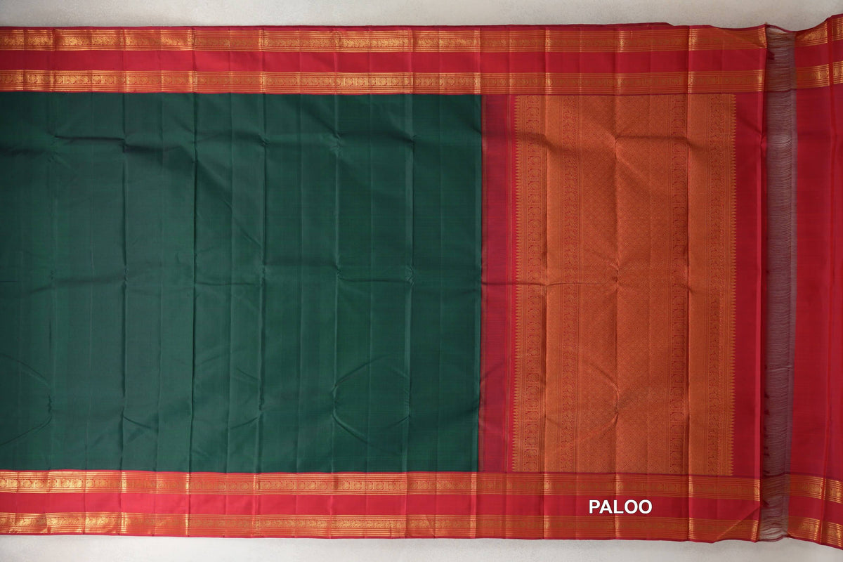 Deep Bottle Green Vintage Kanjivaram Silk Saree paloo