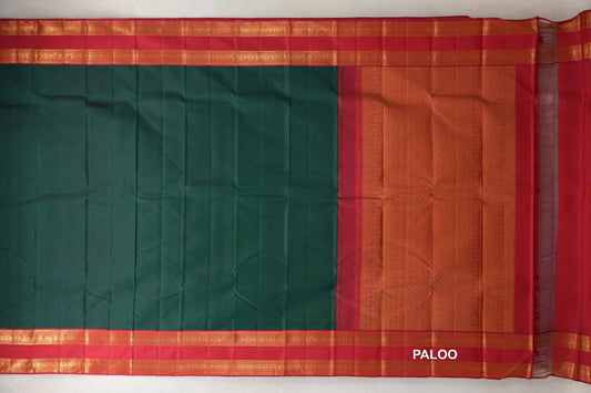 Deep Bottle Green Vintage Kanjivaram Silk Saree paloo