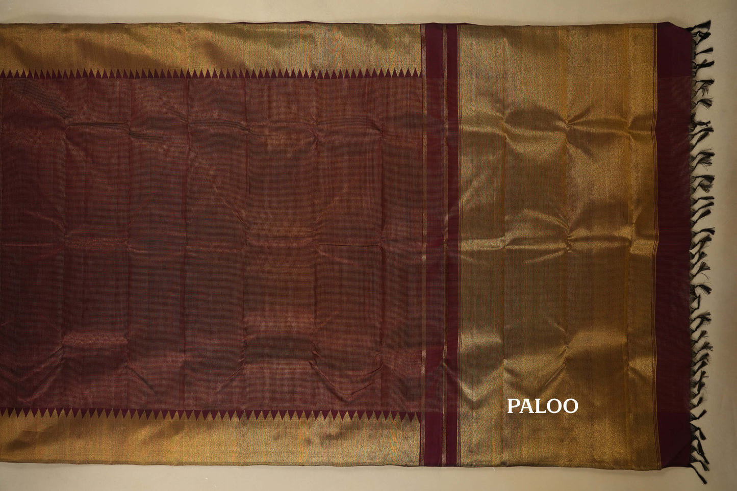 Burgundy Maroon Zari Checks with Tissue Borders Vintage Kanjivaram Silk Saree paloo
