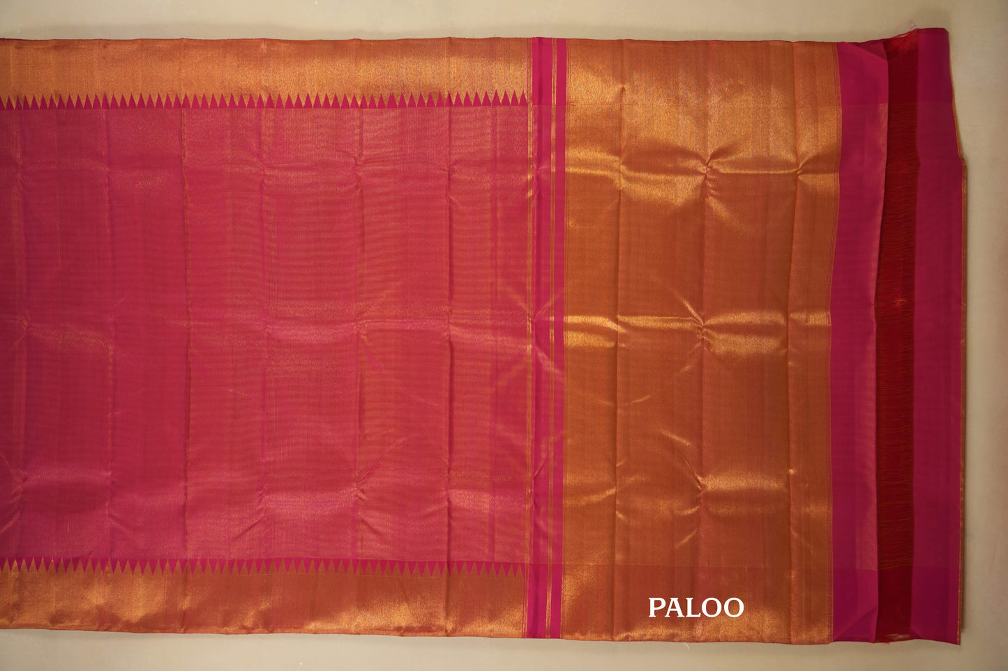 Pink Zari Checks with Tissue Borders Vintage Kanjivaram Silk Saree paloo