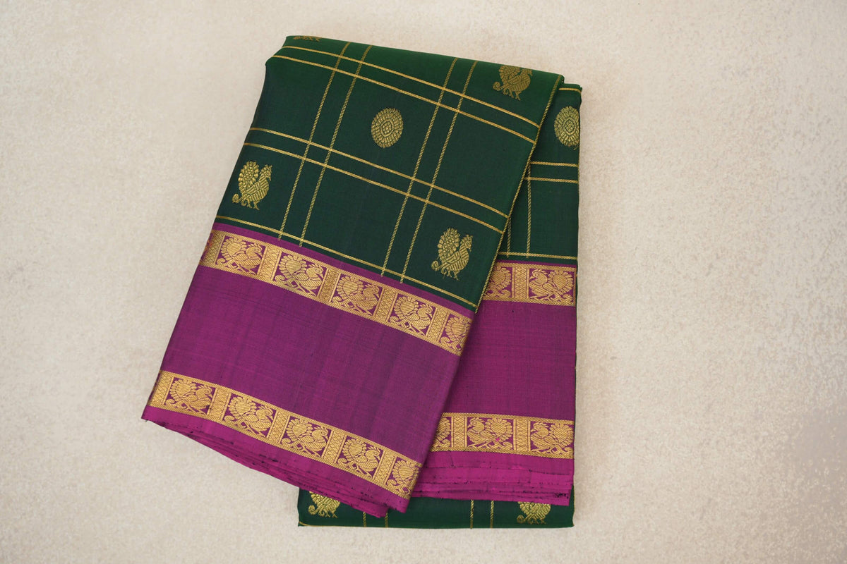 folded Deep Bottle Green Vintage Kanjivaram Silk Saree