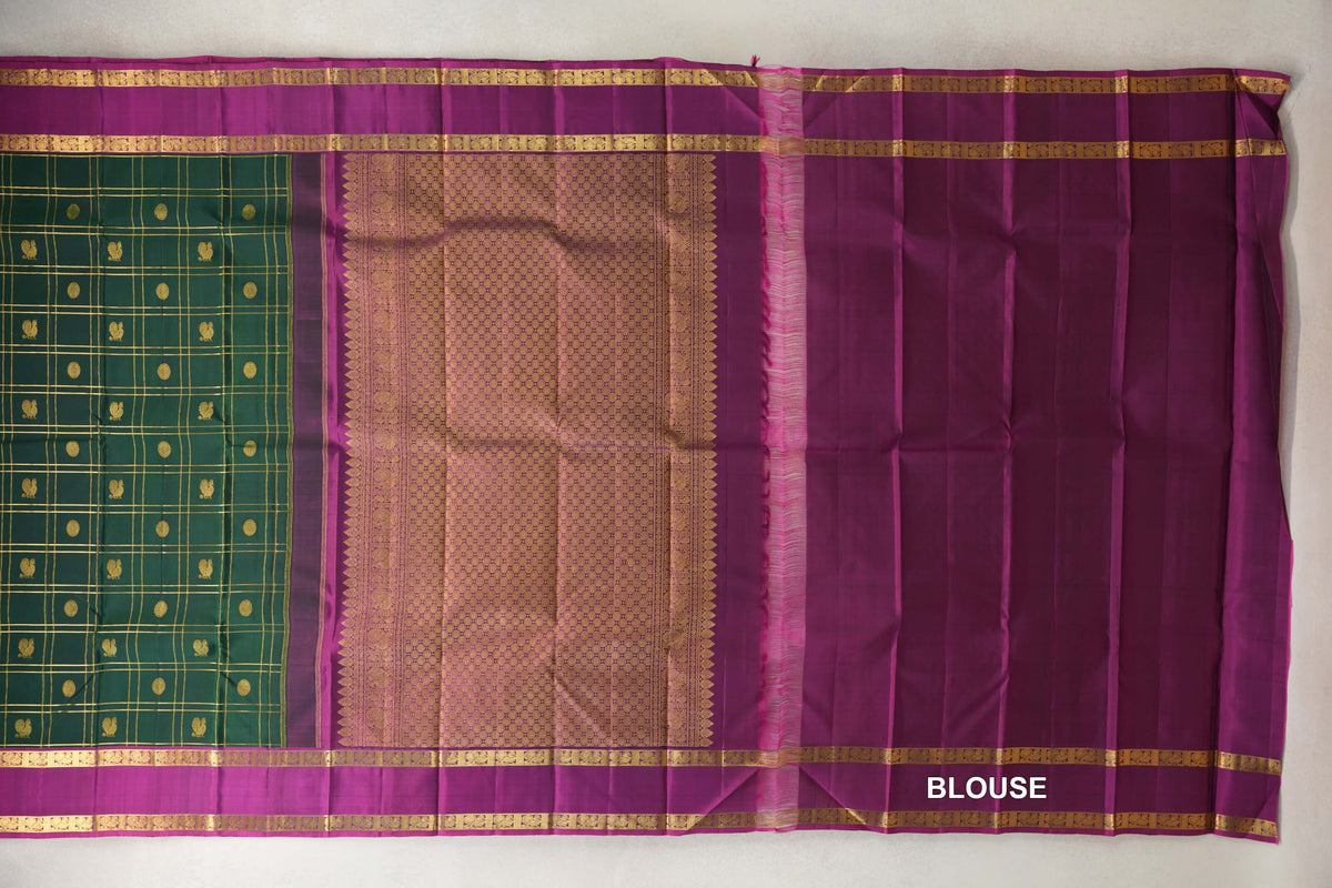 Deep Bottle Green Vintage Kanjivaram Silk Saree blouse