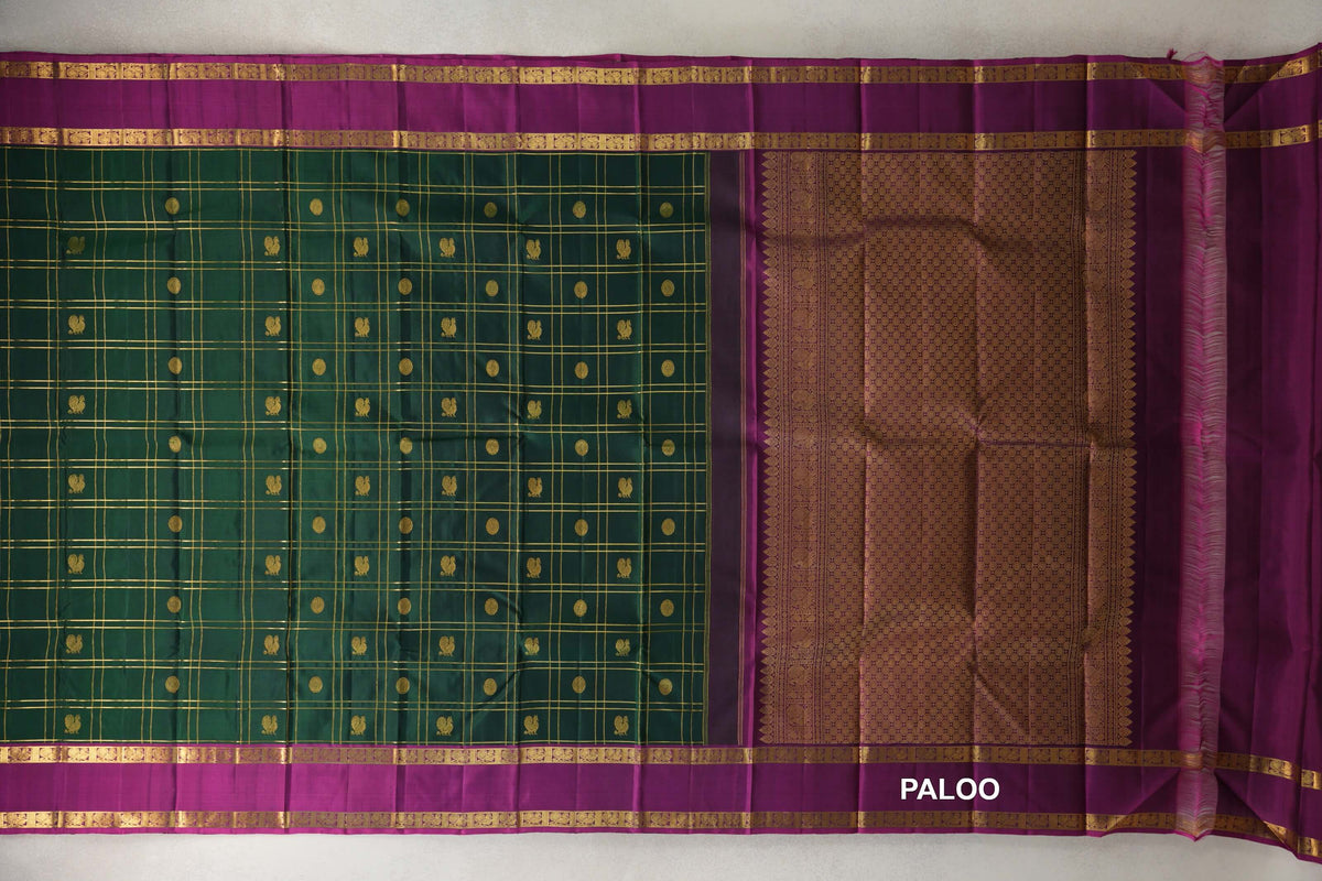 Deep Bottle Green Vintage Kanjivaram Silk Saree paloo