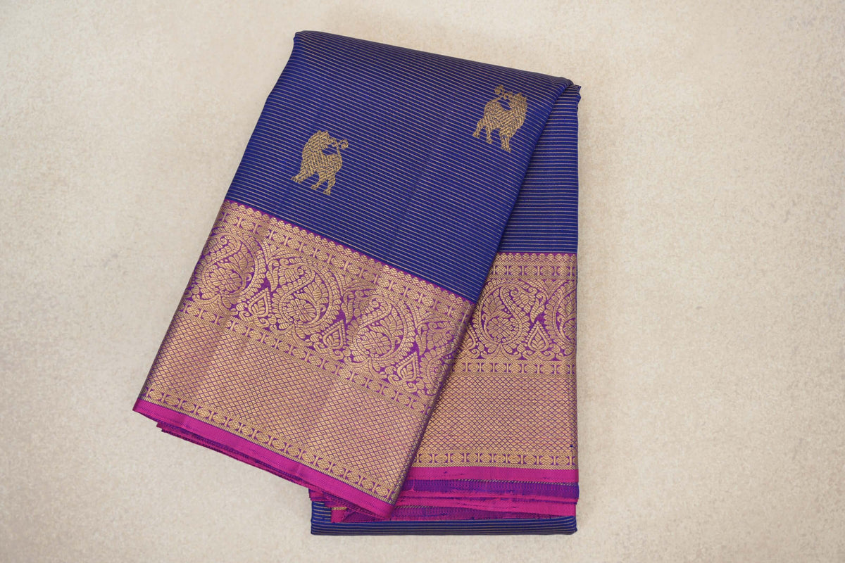folded Blue Violet Vintage Kanjivaram Silk Saree