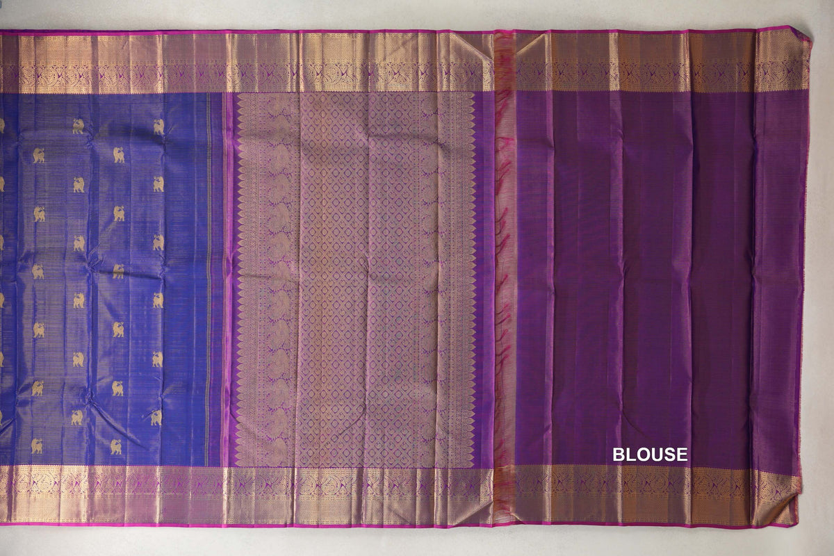 Blue Violet Vintage Kanjivaram Silk Saree blouse